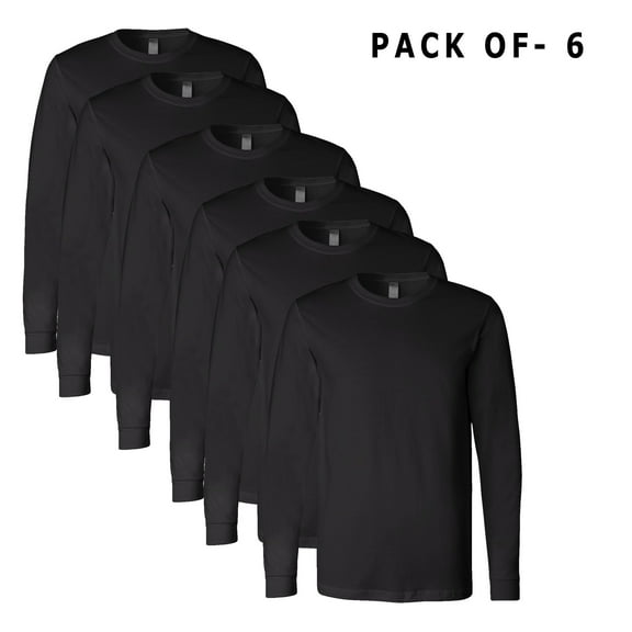 Bella + Canvas - Jersey Long Sleeve Tee Made with 4.2 Oz./yd² (Us) 100% Airlume Combed and Ring-Spun Cotton | 6 Pack Black Color T - Shirt | Size - S