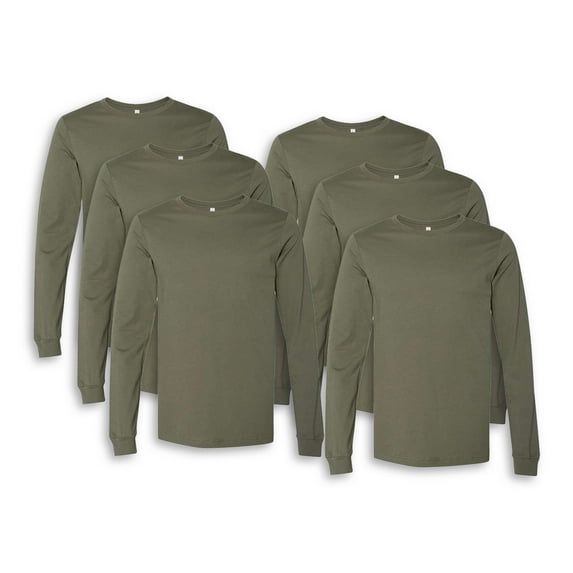 Bella + Canvas - Jersey Long Sleeve Tee | Men Must Haves,100% Ring-Spun Cotton, Military Green, Pack of 6 - L Size