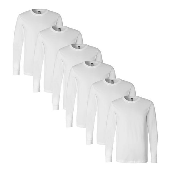 Bella Canvas Jersey Long Sleeve Tee, Unisex Crew Neck Tee Stitched Collar Soft Cotton Jersey T-Shirt 6 Pack, White S