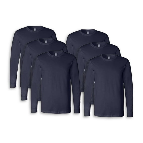 Bella + Canvas - Jersey Long Sleeve Tee for Men | Crewneck Tee,100% Ring-Spun Cotton, Navy, Pack of 6 - S Size