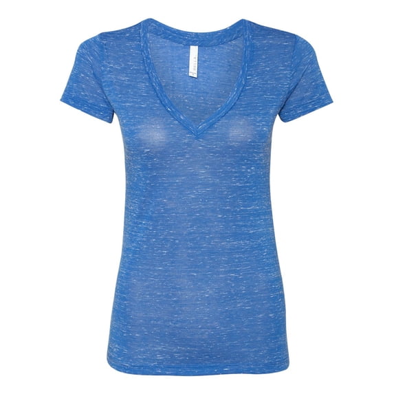BELLA + CANVAS Women’s Jersey Deep V-Neck Tee (True Royal Marble, M)