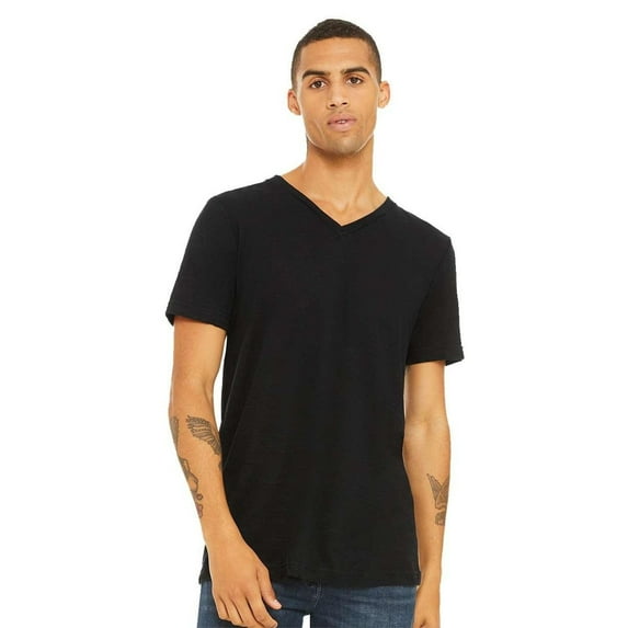 Bella Canvas Jersey Short-Sleeve V-Neck T-Shirt (3005) Solid Black Slub, S