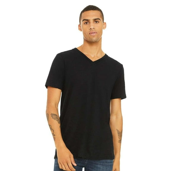 Bella Canvas Jersey Short-Sleeve V-Neck T-Shirt (3005) Solid Black Slub, S