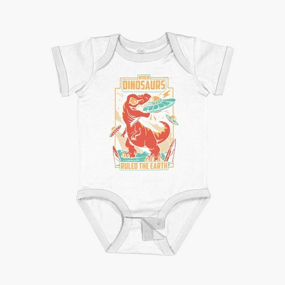 Bella Canvas Jurassic Contact - T-Rex Vs Ufo Short Sleeve Baby One-Piece Newborn Gender Neutral Outfit, Baby Boy Or Girl Bodysuit, Birrthday Gifts