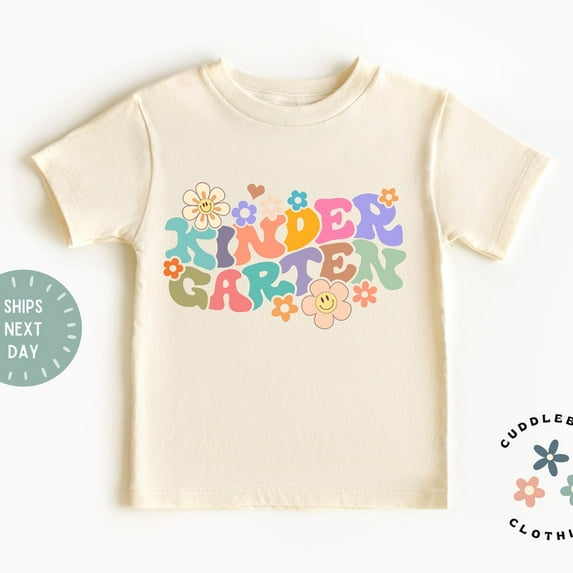 Bella Canvas Kindergarten Shirt, Retro Flowers First Day of Kindergarten Tee, Back to School Tee, Kids Shirt, Gift for Girl