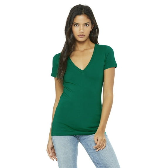 Ladies' Jersey Short-Sleeve Deep V-Neck T-Shirt