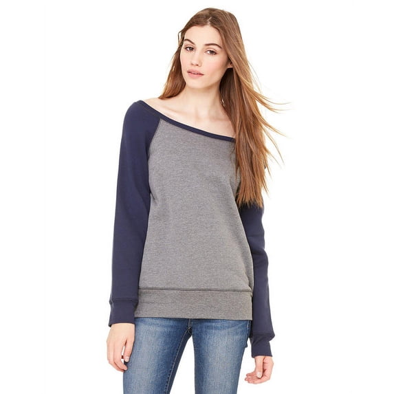 Bella + Canvas Ladies' Triblend Wideneck Sweatshirt 7501 - Deep Heather/Navy - X-Large
