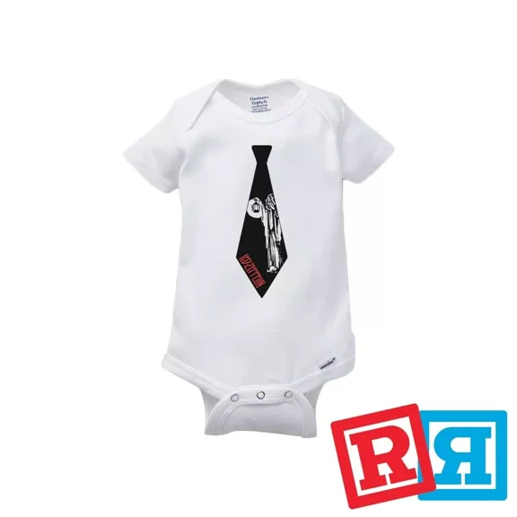 Bella Canvas Led Zeppelin Tie Gerber Baby OnesieÂ® Cotton Unisex White Short Sleeve Bodysuit