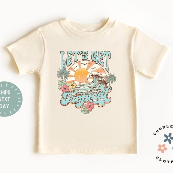 Bella Canvas Let's Get Tropical Kids Shirt, Retro Summer Kids Tee, Surfing, Beach Shirt Kids, Gift for Girl Boy, Grandchild, Kids Tee Shirt