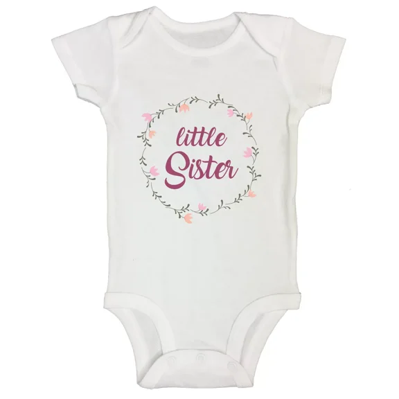 Bella Canvas Little Sister Baby Bodysuit Flowers GirlsKids Tshirt - Cute Kids Outfit
