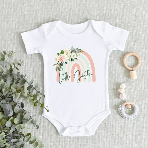 Bella Canvas with Little Sister Rainbow, Baby Sister, Matching Sister Shirts, Pregnancy Reveal, Pregnancy Announcement Outfit Cute Baby Boy or Girl Bodysuit Gift
