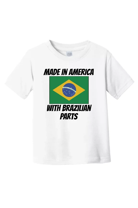 Bella Canvas Made In America With Brazilian Parts Brazil Flag Funny Toddler Boys & Girls Shirt, Gift for Baby or Kids