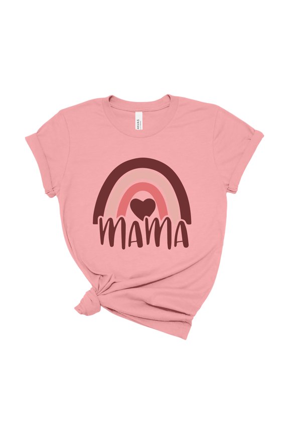 Bella Canvas Mama Rainbow Heart Mom Graphic T-Shirt Gift for Mother's Day
