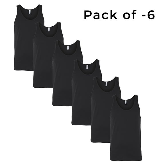 Bella + Canvas - Men's Black Color Crewneck Comfortable Sleeveless Jersey Tank | 4.2 Oz 100% Airlume Combed and Ring-Spun Cotton | 6 Pack XS - Size