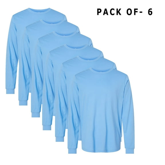 Bella + Canvas - Men's Jersey Long Sleeve T- Shirt | 4.2 Oz./yd² (Us), 100% Airlume Combed and Ring-Spun Cotton | Pack of 6 | Size L - Carolina Blue Color Tee