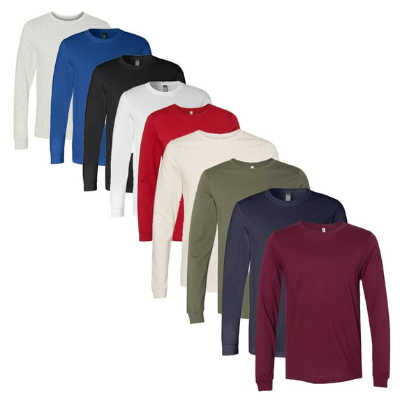 Bella + Canvas - Men's Jersey Long Sleeve Tee | Men's Tee,100% Ring-Spun Cotton, Mix Color, Pack of 9 - Xl Size