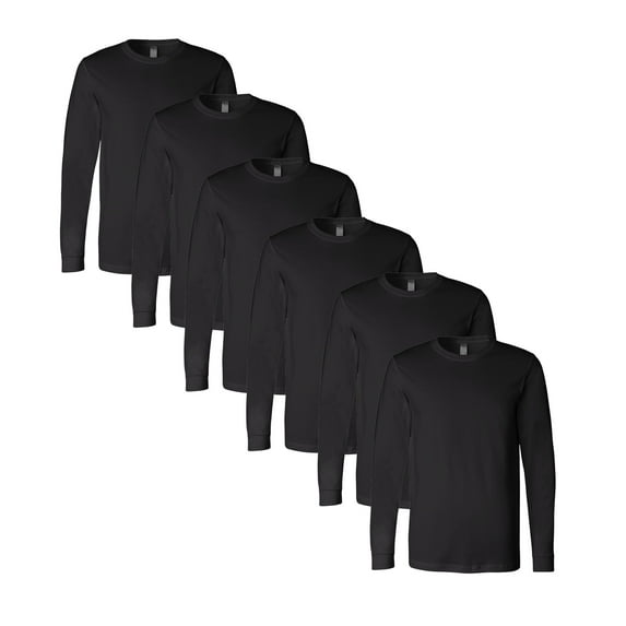 Bella Canvas Men's Jersey Long Sleeve Tee, Soft Cotton Casual Long Tee, Black Sports T-Shirt 6 Pack, 3XL
