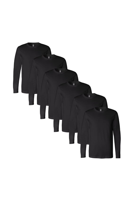 Bella Canvas Men's Jersey Long Sleeve Tee, Soft Cotton Casual Long Tee, Black Sports T-Shirt 6 Pack, L