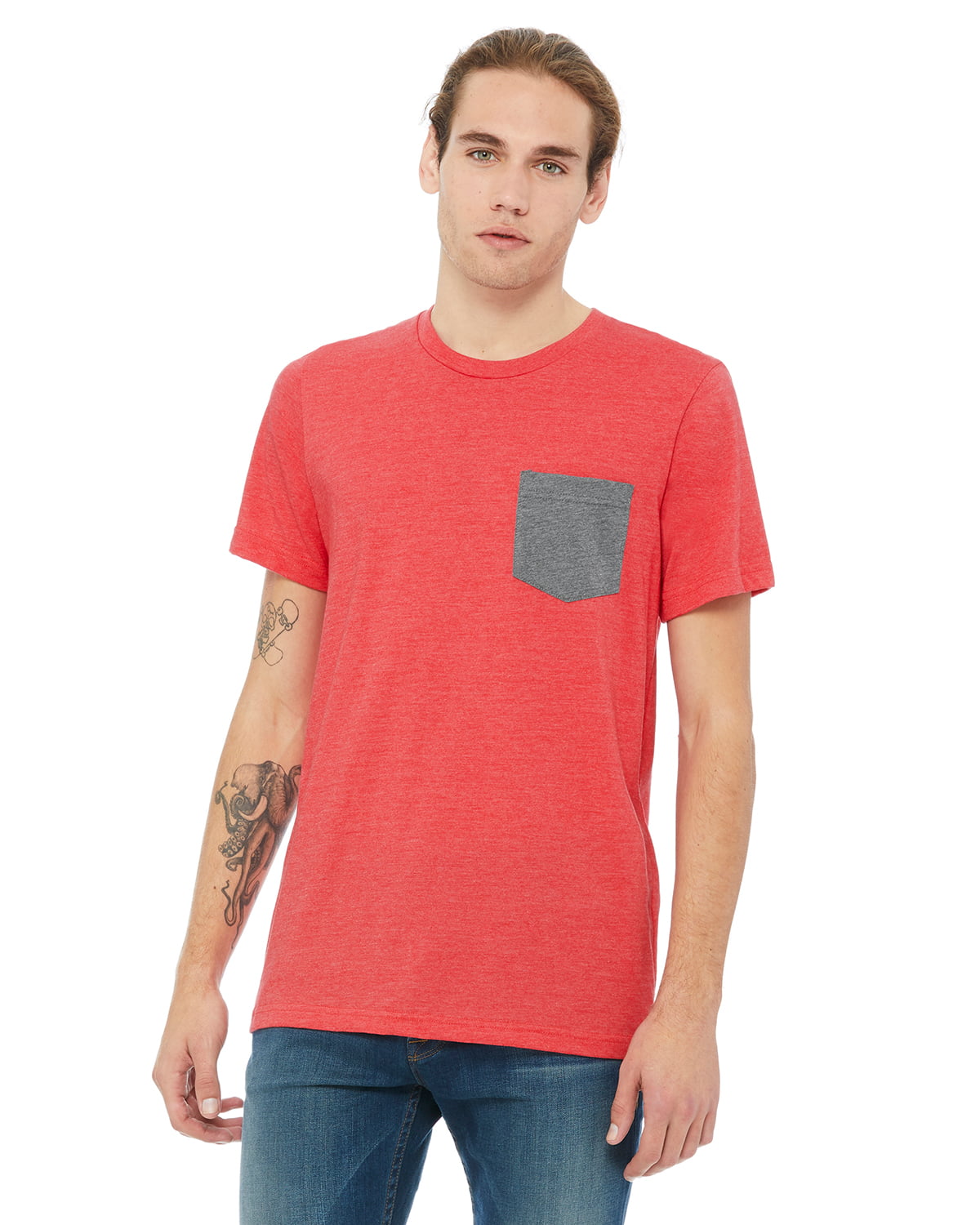 Bella + Canvas Men's Jersey Short-Sleeve Pocket T-Shirt 3021, Size: XL, Red
