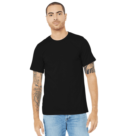 Bella Canvas Men's Jersey T-Shirt, CVC Short Sleeve Crewneck Black Blank Tee, L