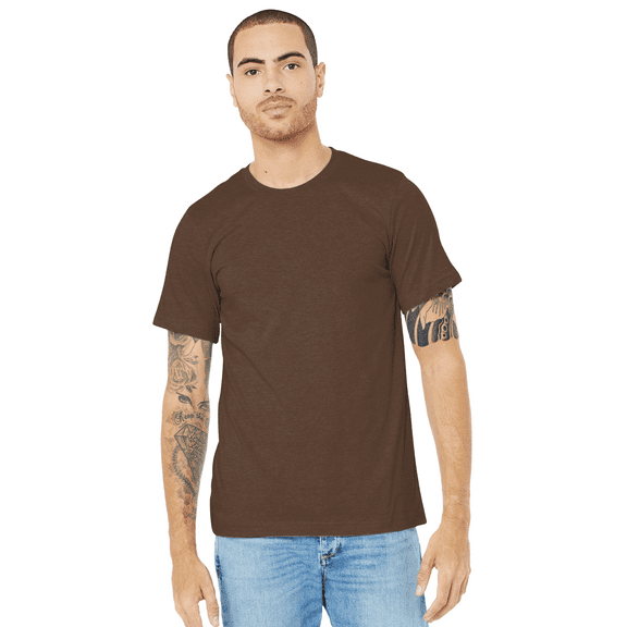 Bella Canvas Men's Jersey T-Shirt, CVC Short Sleeve Crewneck Heather Brown Tee, XL