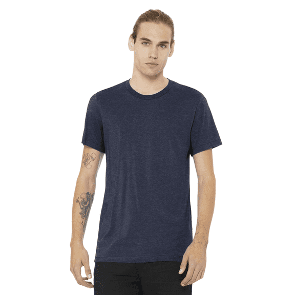 Bella Canvas Men's Jersey T-Shirt, CVC Short Sleeve Crewneck Heather Midnight Navy Tee, L