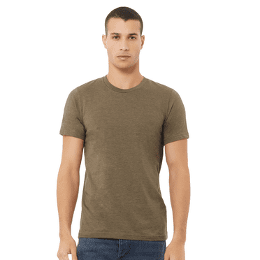 Bella Canvas Men's Jersey T-Shirt, CVC Short Sleeve Crewneck Heather Olive Tee, L
