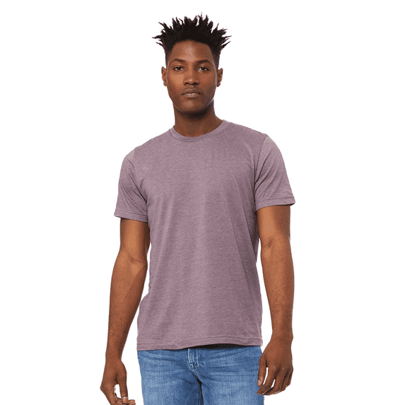 Bella Canvas Men's Jersey T-Shirt, CVC Short Sleeve Crewneck Heather Purple Tee, L