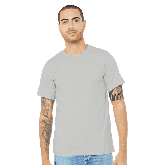 Bella Canvas Men's Jersey T-Shirt, CVC Short Sleeve Crewneck Heather Silver Tee, L