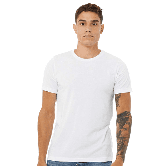 Bella Canvas Men's Jersey T-Shirt, CVC Short Sleeve Crewneck White Blank Tee, M