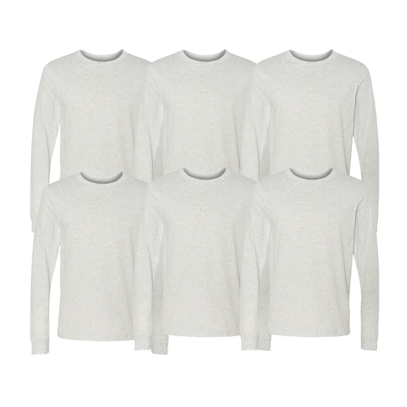 Bella   Canvas Men's Long Sleeve Jersey Tee, Retail Fit Crew Neck Casual Shirt, Ash, 6-Pack, M
