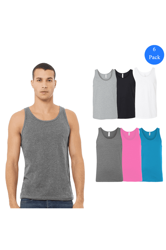 Bella Canvas Men's Sleeveless, 6 Pack Tank Tops Adult Workout Muscle Undershirts, Mix Color S Size