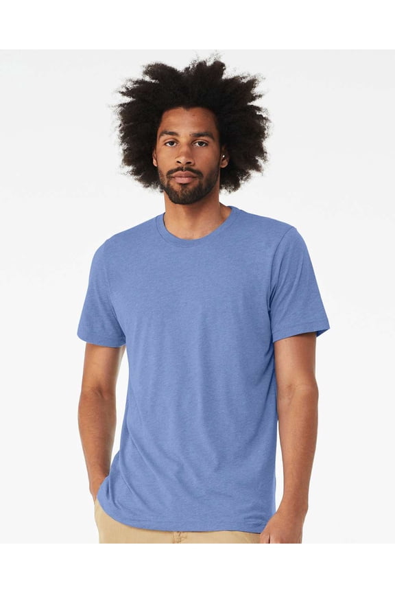 Bella Canvas Mens Crewneck Triblend Short Sleeve Tee, XS, Solid Blue Triblend
