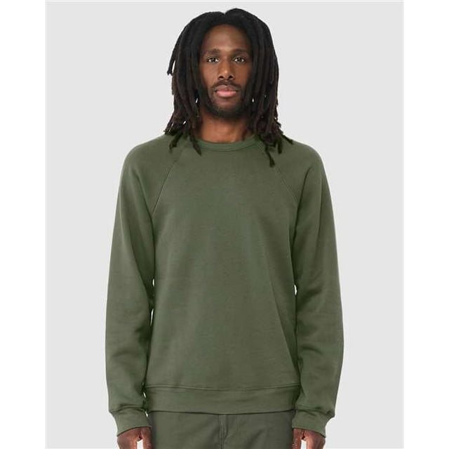 Bella Canvas Mens Sponge Fleece Raglan Crewneck Sweatshirt, 2XL, Military Green