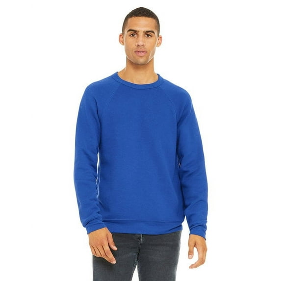 Bella Canvas Mens Sponge Fleece Raglan Crewneck Sweatshirt, 3XL, True Royal