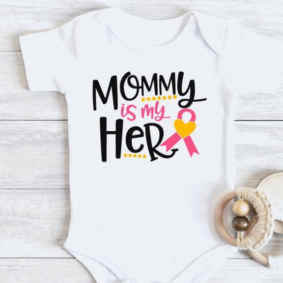 Bella Canvas with Mommy Is My Hero Baby Gift, Survivor Mom, For Breast Cancer Awareness, Supportive Baby Outfit For Mom, Baby Clothes Cute Baby Boy or Girl Bodysuit Gift