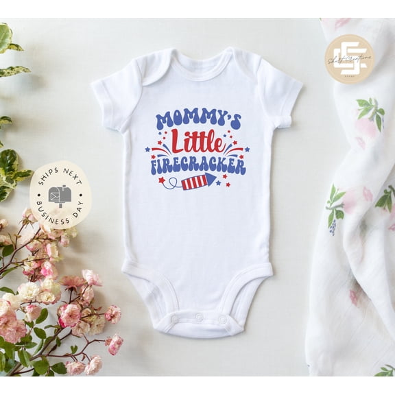 Bella Canvas with Mommy'S Little Firecracker, 4Th Of July, Independence Day Baby Body Suit. Cute Baby Gift. Cute and Cool, Baby Boy or Girl Bodysuit Gift