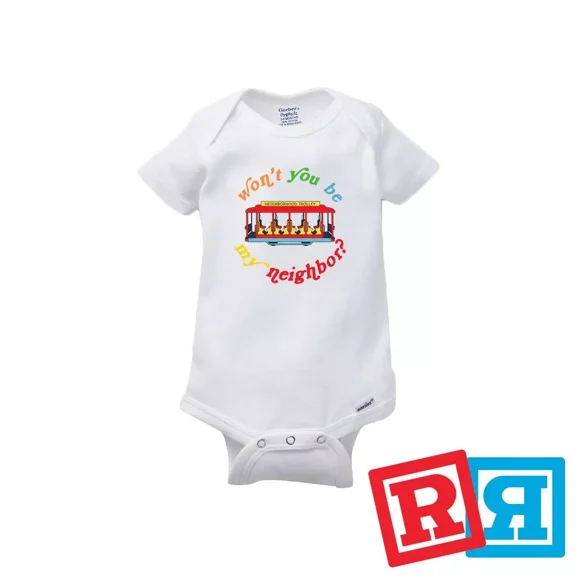 Bella Canvas Mr. Rogers Gerber Baby Onesie® Cotton Unisex White Short Sleeve Bodysuit