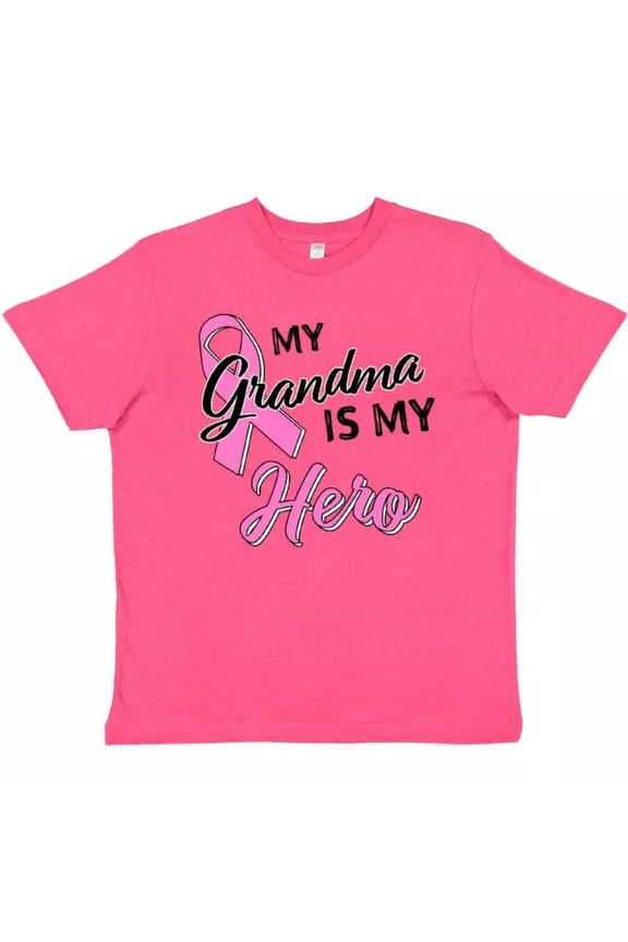 Bella Canvas My Grandma Is My Hero- Breast Cancer Awareness Toddler T-Shirt Pink Tee