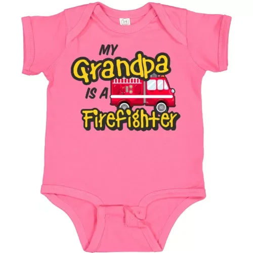 Bella Canvas My Grandpa Is A Firefighter With Fire Truck Baby Bodysuit Family Kids Baby Bodysuit