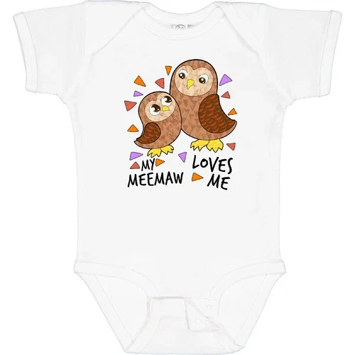 Bella Canvas My Meemaw Loves Me- Cute Owl Family Baby Owls Grandma Kid Bodysuit