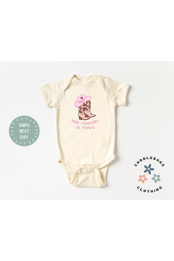Bella Canvas with New Cowgirl In Town s Brand, Cute Cowgirl Baby Reveal, Baby Coming Home, Pregnancy Reveal, Western Theme Baby Cool Baby Clothing, Cute Baby Boy or Girl Bodysuit Gift