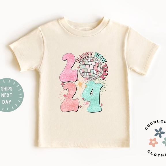 Bella Canvas New Years Kids Tee, Happy New Year 2024 Kids Shirt, Cute Retro Glitter Ball New Years Top Girl, NYE Top, Gift for Girl, Kid Tee
