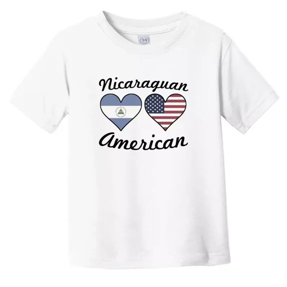 Bella Canvas Nicaraguan American Flag Hearts Toddler T-Shirt
