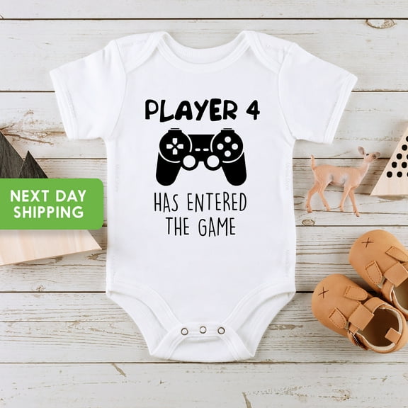 Bella Canvas with Player 4 Has Entered The Game Funny Pregnancy Reveal, Baby Shower Gift,, Funny Cute Cool Baby Clothing, Cute Baby Boy or Girl Bodysuit Gift