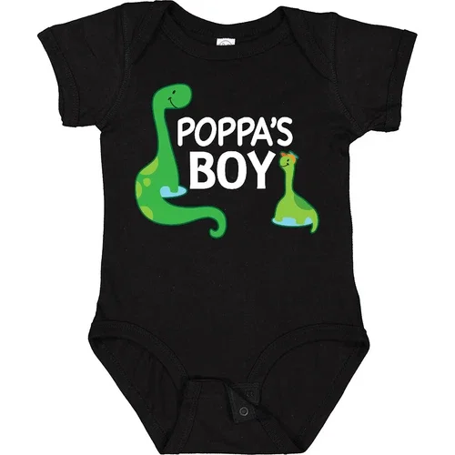 Bella Canvas Poppa's Boy Grandson Dinosaur Baby Poppa Grandkids Boys Cute Bodysuit