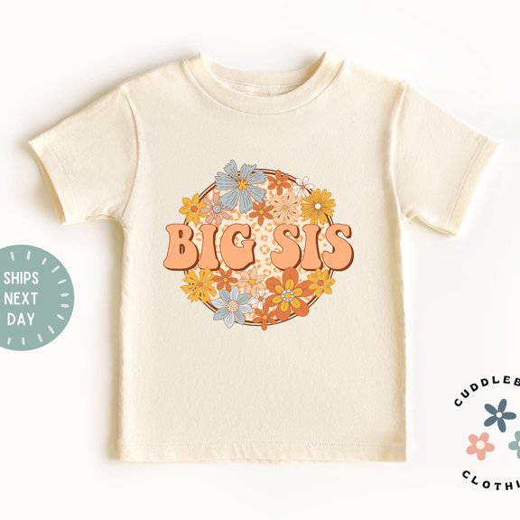 Bella Canvas Retro Big Sister Toddler Shirt, Pregnancy Reveal, Baby Announce, Floral Girls Sibling Tee, Big Sis Top, Sister Gift, Tee