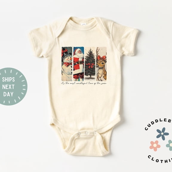 Bella Canvas Retro Christmas Baby Bodysuit, Christmas Baby Outfit, Baby's First Christmas, New Baby