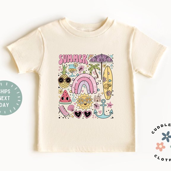 Bella Canvas Retro Summer Kids Shirt, Cute Summer Collage Toddler Girl Tee, Gift for Granddaughter, Birthday Girl, Toddler Girls Tee