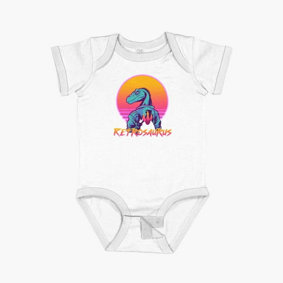 Bella Canvas Retrosaurus - Velocity Raptor Short Sleeve Baby One-Piece Newborn Gender Neutral Outfit, Baby Boy Or Girl Bodysuit, Birrthday Gifts